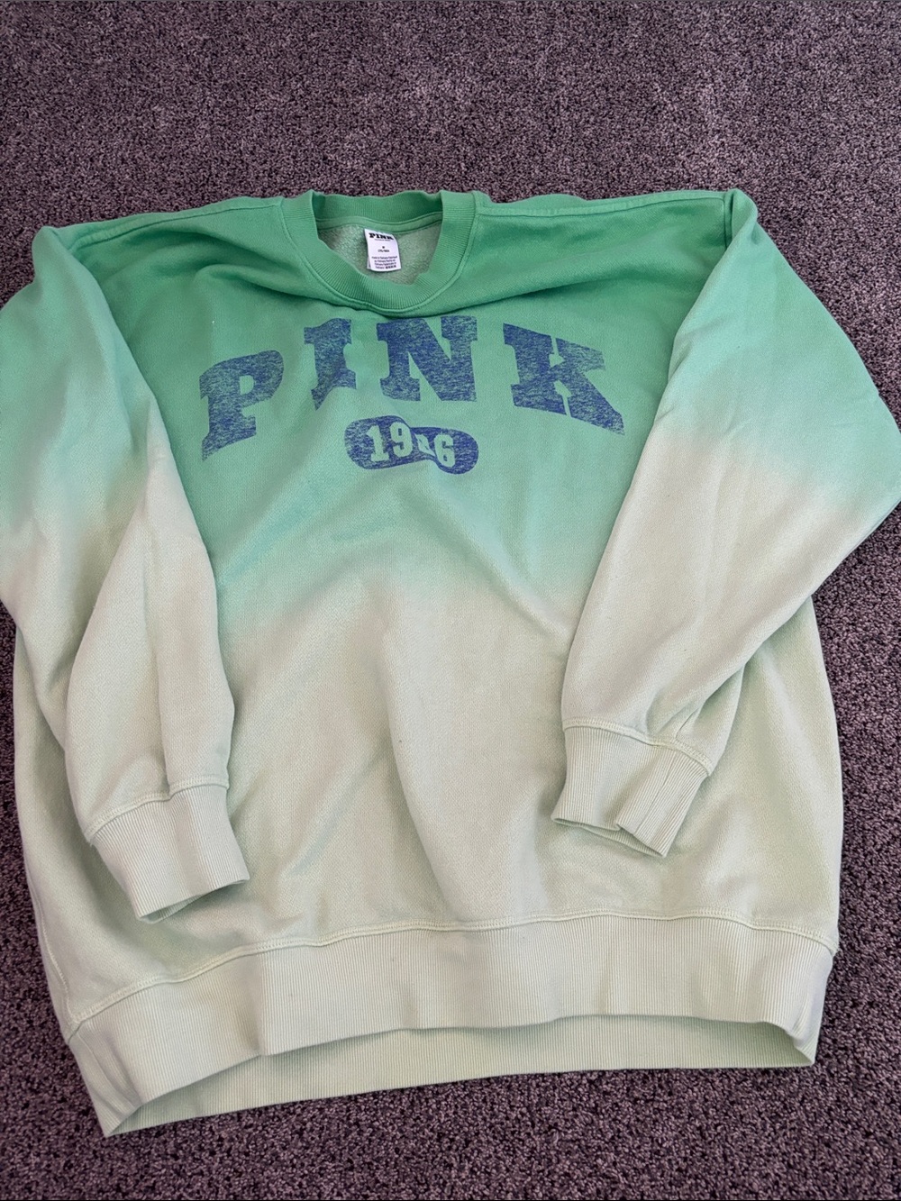 PINK Victoria's Secret Green Ombre Crewneck Sweatshirt with Navy Logo